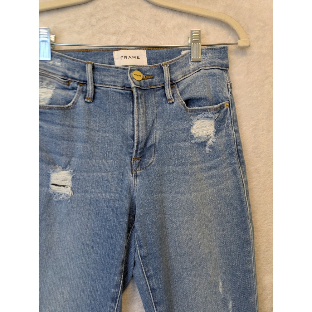 Frame Le High Straight Jeans Women's 25 Blue Distressed Laskey Rips - Picture 4 of 11